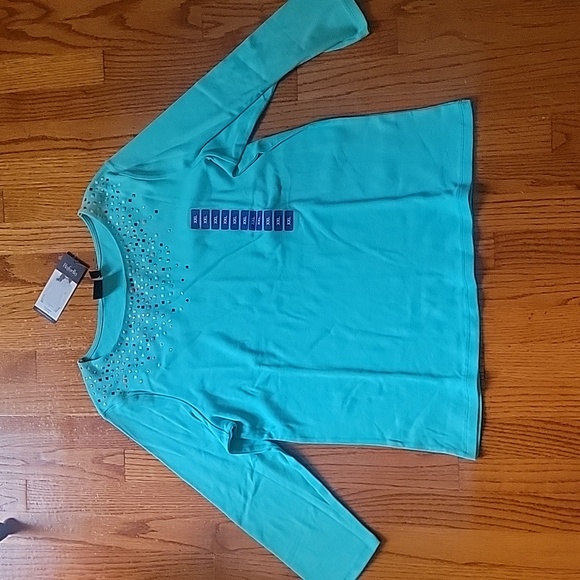 Rafaella Turquoise Embellished Knit Top - Picture 1 of 3